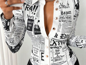 Women's Long Sleeve Casual Shirt - Spring&Fall Slim Fit Printed Blouse With Single Button Placket