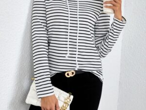 Ladies' Striped High Neck Fashionable Top