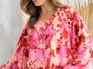 Hailey & Co Ruffle V-Neck Decor Button Floral Blouse