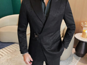 Men's Suit Metal Buckle Design Gun Collar Jacket