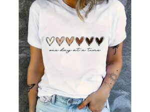 Women Funny Letter Print Love Heart Graphic Tees Casual Short Sleeve Shirts Top