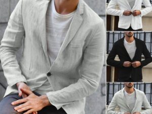 Cotton and linen solid color casual suit jacket