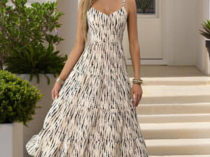 Women's Striped V-Neck Backless Tie Strap Beach Dress - Sexy Elegant Summer Maxi Dress