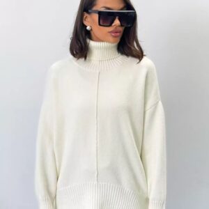 Elegant Warmth Oversized Turtleneck Sweater For Modern Women