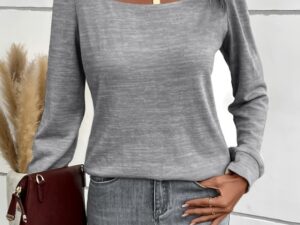 Women's Solid Color Square Neck Versatile Casual Long Sleeved Top