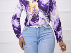 Ladies' Fashionable And Elegant Springsummer Shirt With A Collar And Fashionable Print, Comfortable And Casual Long Sleeved Shirt Top