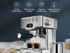 Geek Chef Espresso Machine, 20 Bar Espresso Machine With Milk Frother For Latte, Cappuccino, Macchiato, For Home Espresso Maker, 1.8L Water Tank, Stainless Steel, Ban On Amazon