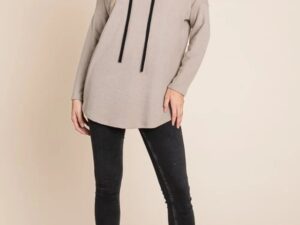 BOMBOM Contrast Drawstring Drop Shoulder Knit Hoodie