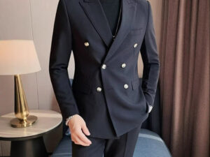 Men's Simple Solid Color Casual Double-breasted Jacket