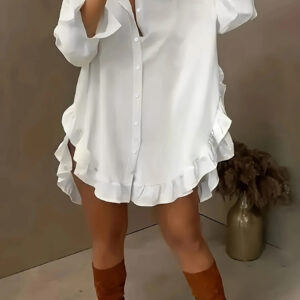 Hem Ruffled Casual Long Sleeve Shirt