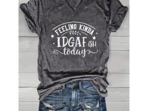 Women V Neck Short Sleeve Summer Tops Funny Letter Printed Loose Casual T Shirts