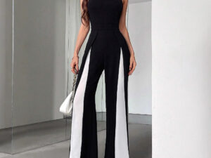 Black And White Color Matching Straight Halter Jumpsuit