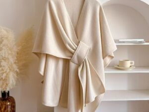 Fur Collar Fur Ball Knitted Cardigan Cape And Shawl