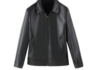 Men's Simple Casual Solid Color Windproof Handsome PU Leather Jacket Top