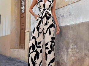 Fashionable High Waist Lace-up Wide Leg Jumpsuit For Women